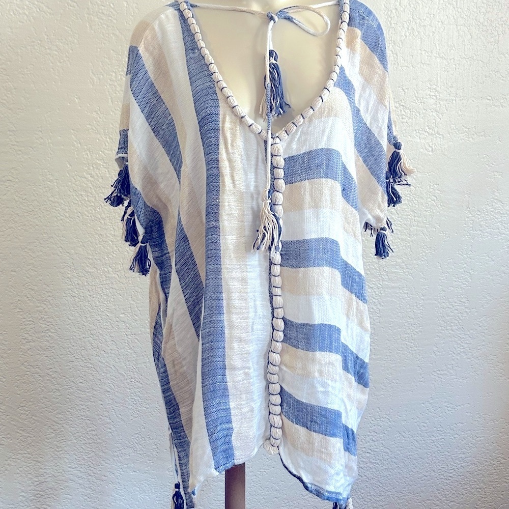 Gypsie Blu Pom Pom 100% rayon cover up top SZ SMALL NWT - Picture 5 of 14